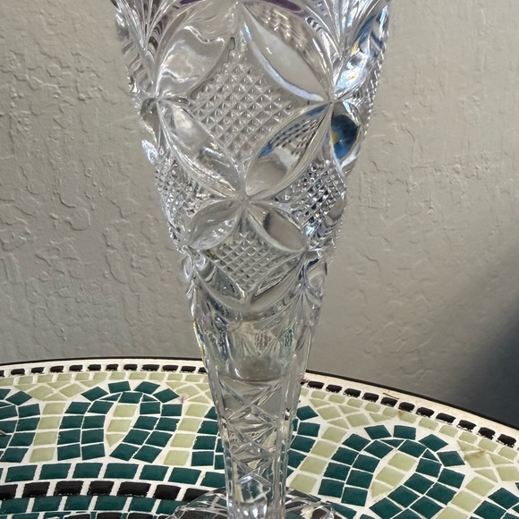 Vintage McKee Pattern Cut Crystal Glass Trumpet Elegant Vase - Picture 3 of 9
